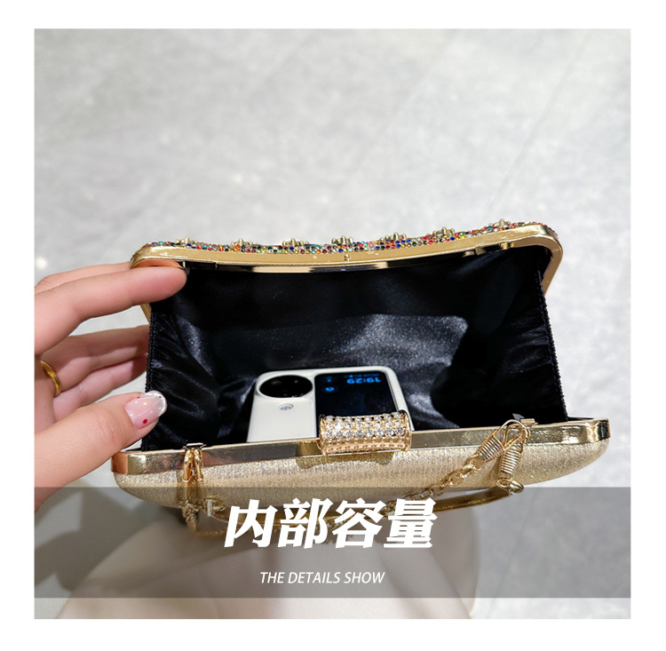 High-end evening dress, lady's water diamond clutch bag, diamond-encrusted bag, colorful diamond chain cheongsam bag, evening bag, women's handbag undefined