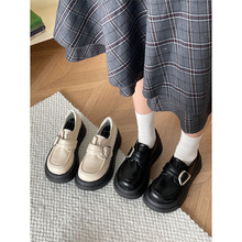 圆头复古英伦风厚底小皮鞋女夏季2024新款白色法式配裙子百搭单鞋