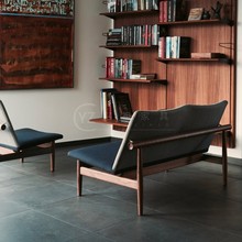 北欧侘寂风客厅实木沙发椅设计师样板间沙发餐厅咖啡厅1+2+3卡座