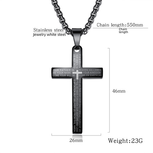 Factory direct sale European and American fashion retro classic cross pendant titanium steel necklace for men, street hip-hop stainless steel necklace