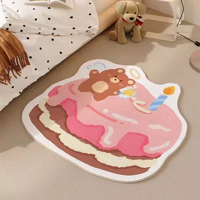 Home Floor Mat, Avtomobil döşəmə paspasları - angel-bear-strawberry-cake-50x50cm-imitation-cashmere-dot-plastic-bottom