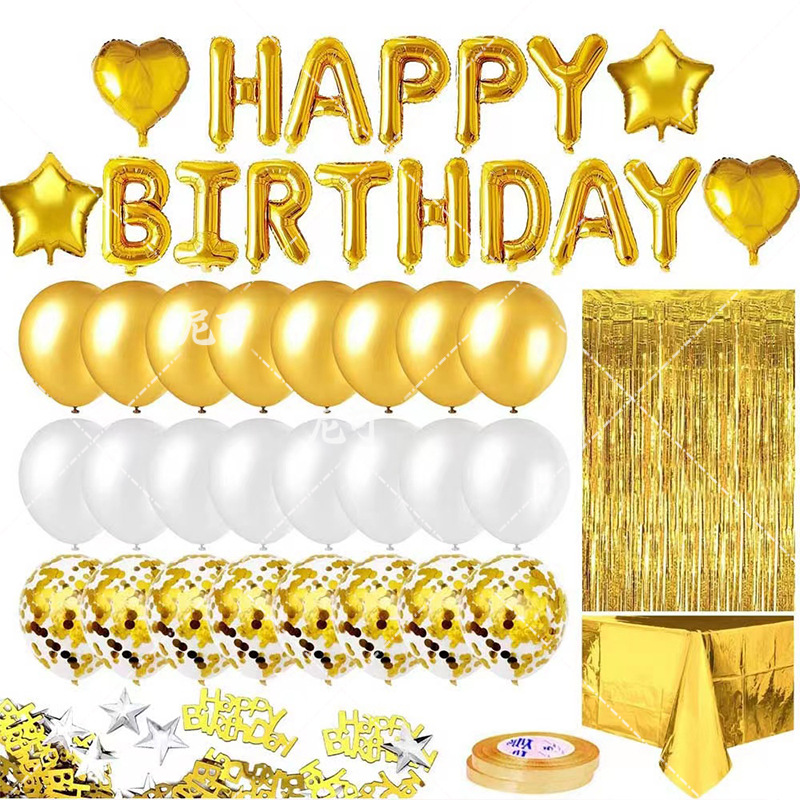 Kit decoración globos látex rosa dorado cumpleaños borlas mantel​