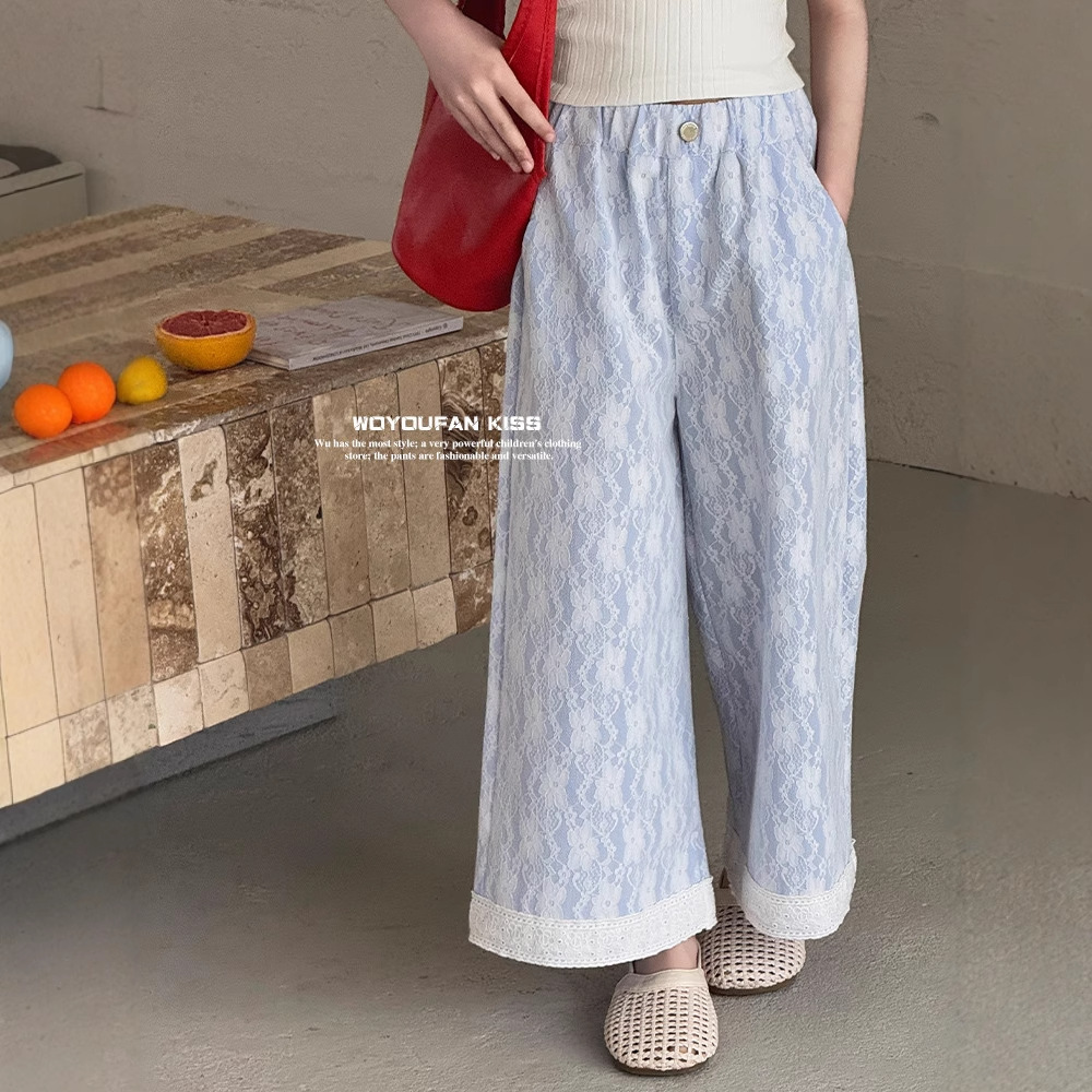 Girls' Pants Summer Thin 2025 New Lace Jeans Children's Summer Wide-Leg Pants Girls' Loose Straight Pants