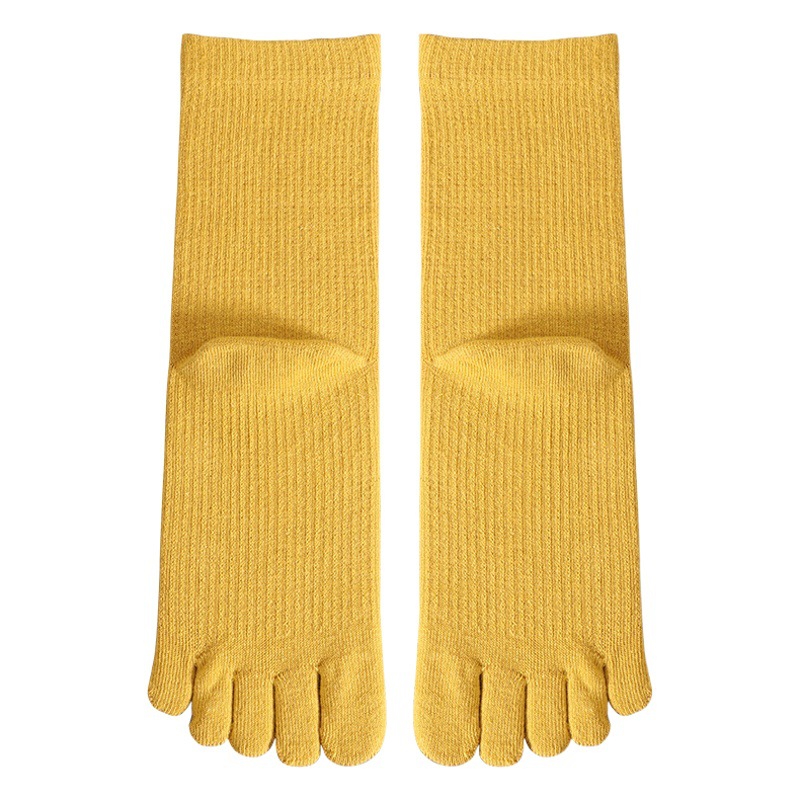 Calcetines de cinco dedos de otoño e invierno calcetines gruesos de media pantorrilla calcetines de cinco dedos que absorben el sudor calcetines de mujer cálidos calcetines de algodón rayas verticales