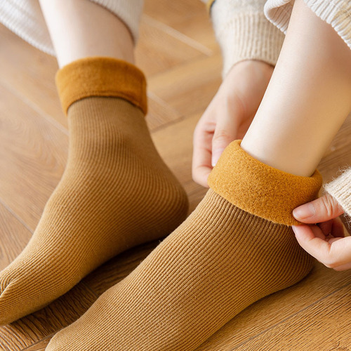 Factory direct sales cashmere snow socks for men and women in autumn and winter plus velvet thickened sleep warm cotton socks plush floor socks