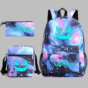 New Elf Baokemeng Pokemon Game Peripheral Backpack Lunch Bag Pencil Case Three-piece Luminous Schoolbag