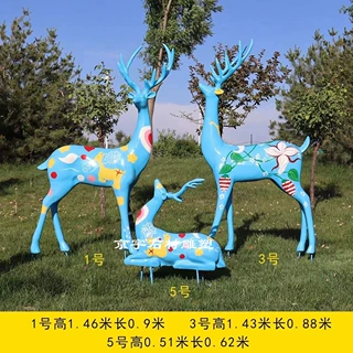 户外玻璃钢仿铜梅花鹿雕塑抽象仿真几何彩绘鹿公园林动物景观摆件