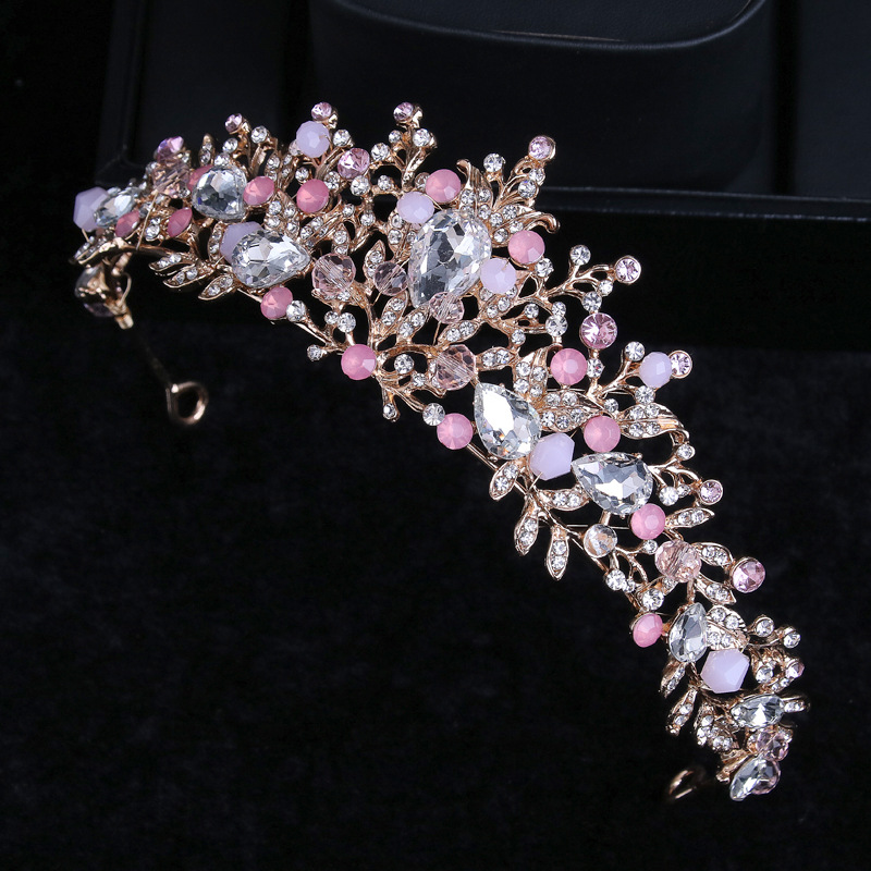 Grenzüberschreitendes, pinkfarbenes Haaraccessoire im Frozen-Design, handgefertigte Strass-Kristallkrone, Brautkrone_voghion.com