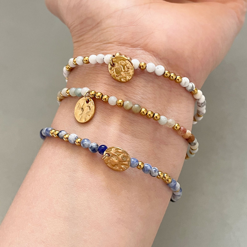 European and American Cross-Border French Handmade Beaded Small Disc Fashion Hand Jewelry Stainless Steel 18K Gold Colorful Natural Stone Bracelet European and American Cross-Border French Handmade Beaded Small Disc Fashion Hand Jewelry Stainless Steel 18K Gold Colorful Natural Stone Bracelet