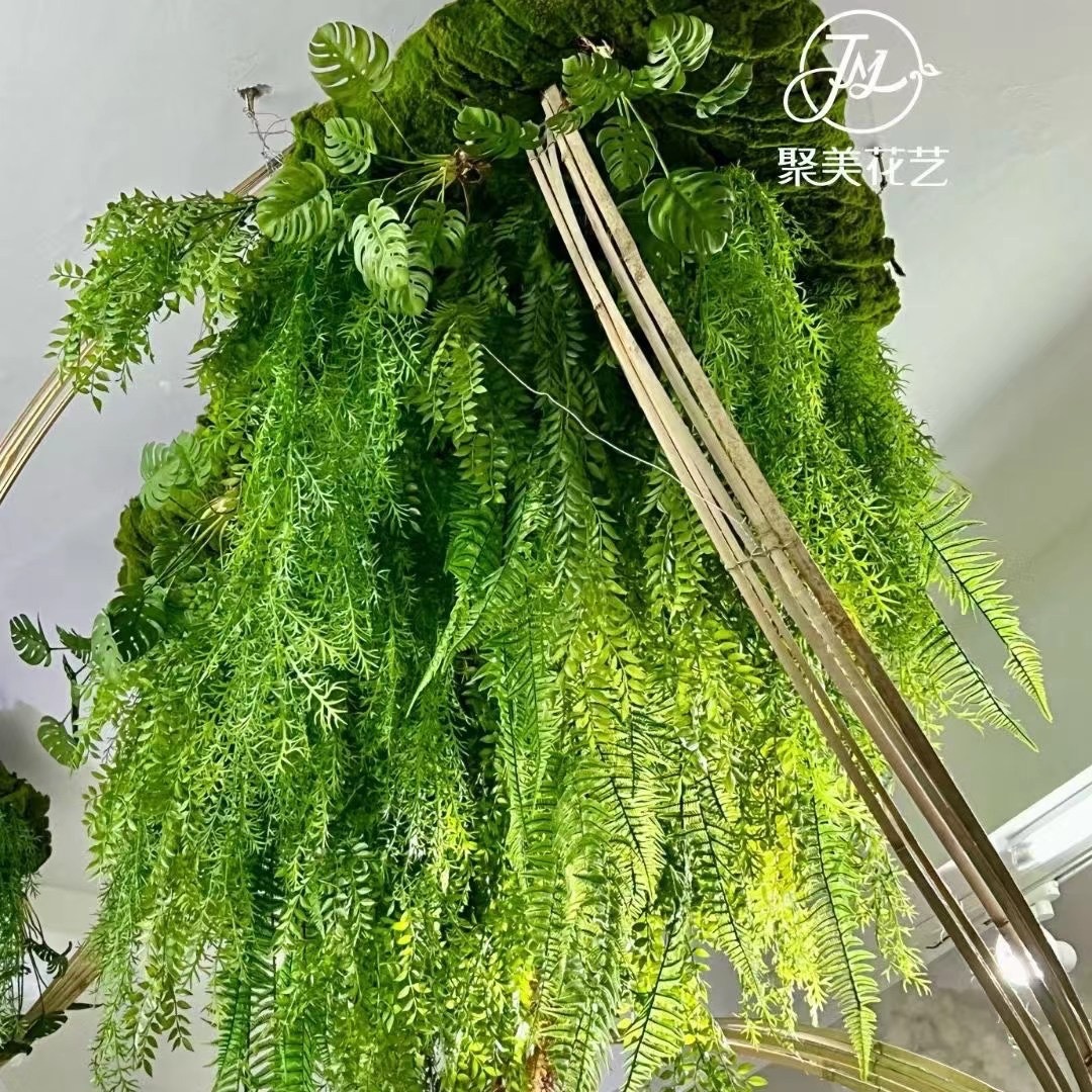 Boda suave techo planta verde techo hoja verde Mori salón de bodas decoración del Hotel Flor falsa venta al por mayor planta verde