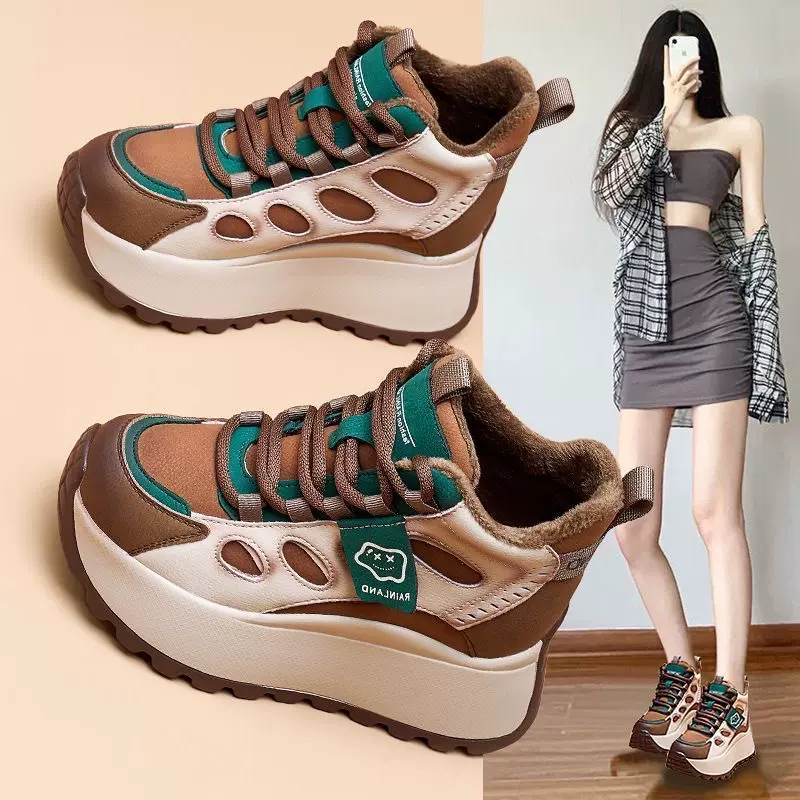 高帮加绒老爹鞋女2025冬季新款加厚保暖棉鞋增高厚底休闲运动鞋女