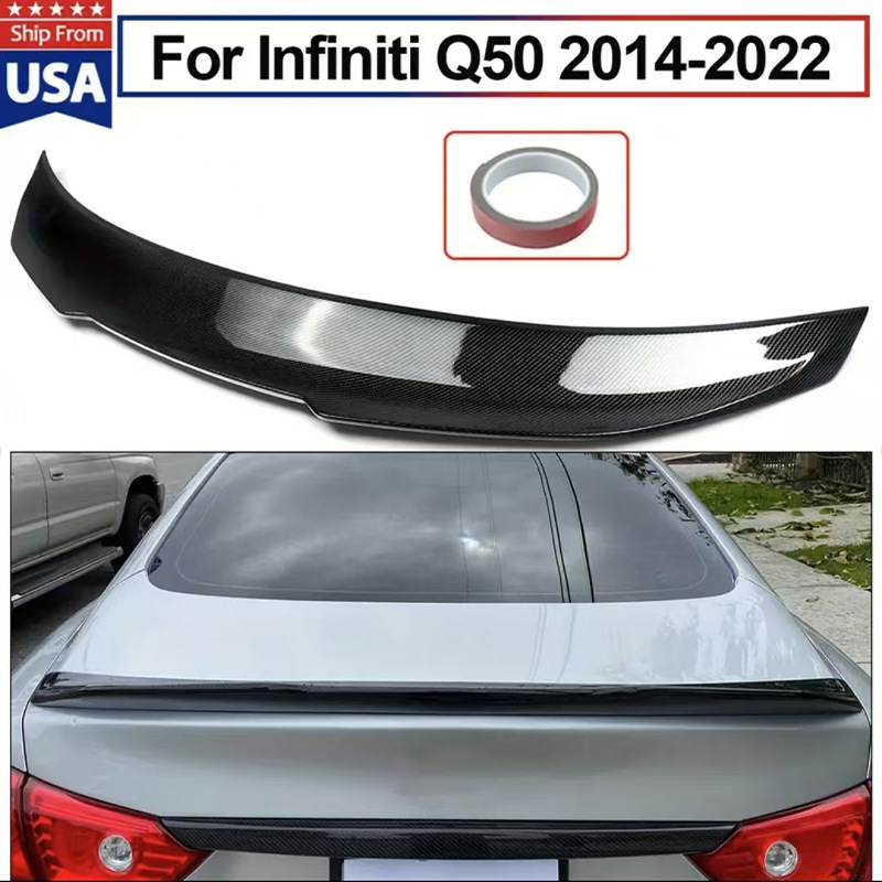 Suitable for Infiniti 2014-2024 Q50/Q50L Rear Spoiler Psm Model Glossy Black Carbon Fiber Pattern No Drilling Required