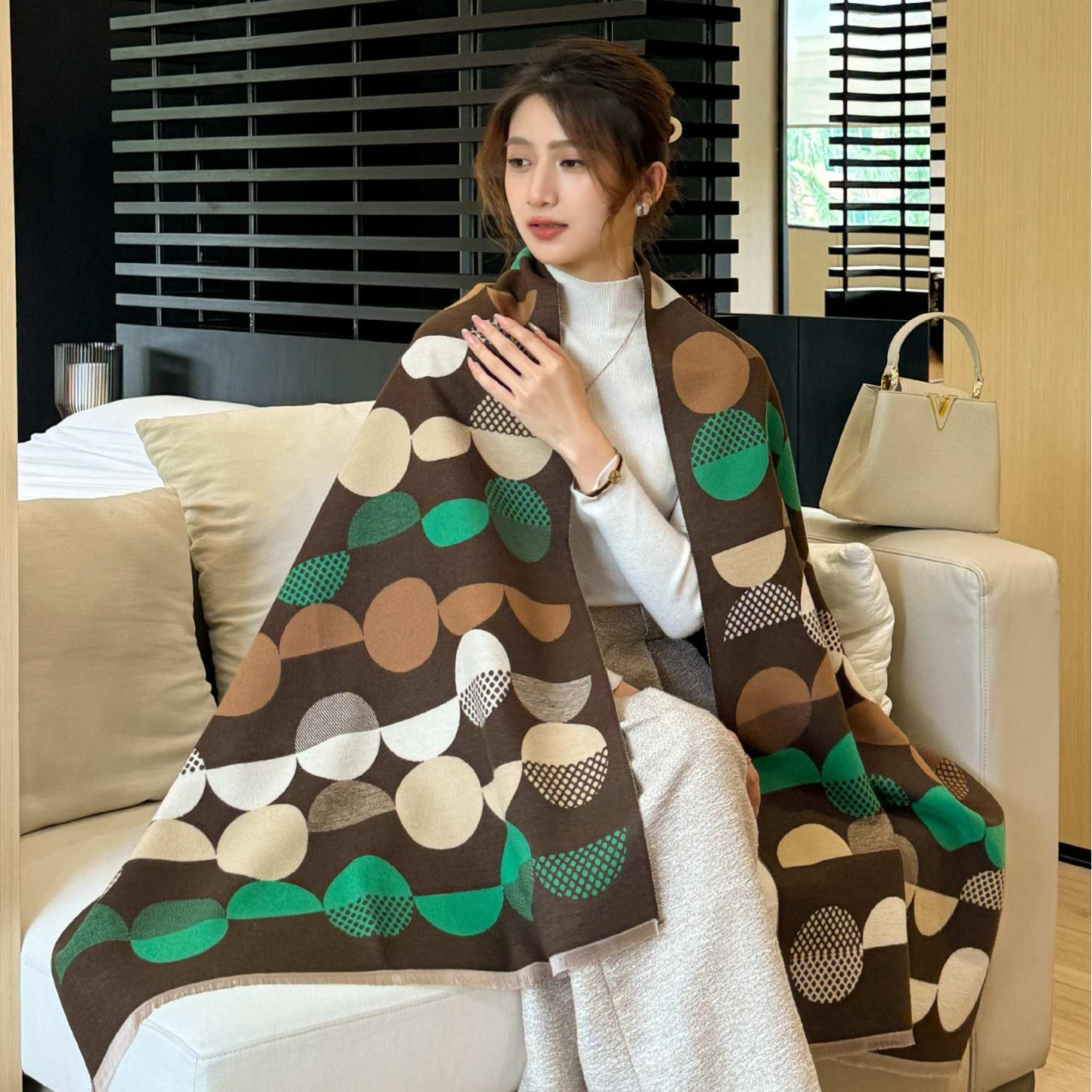 Sciarpa donna double-face in finto cashmere, scialle color-block_voghion.com