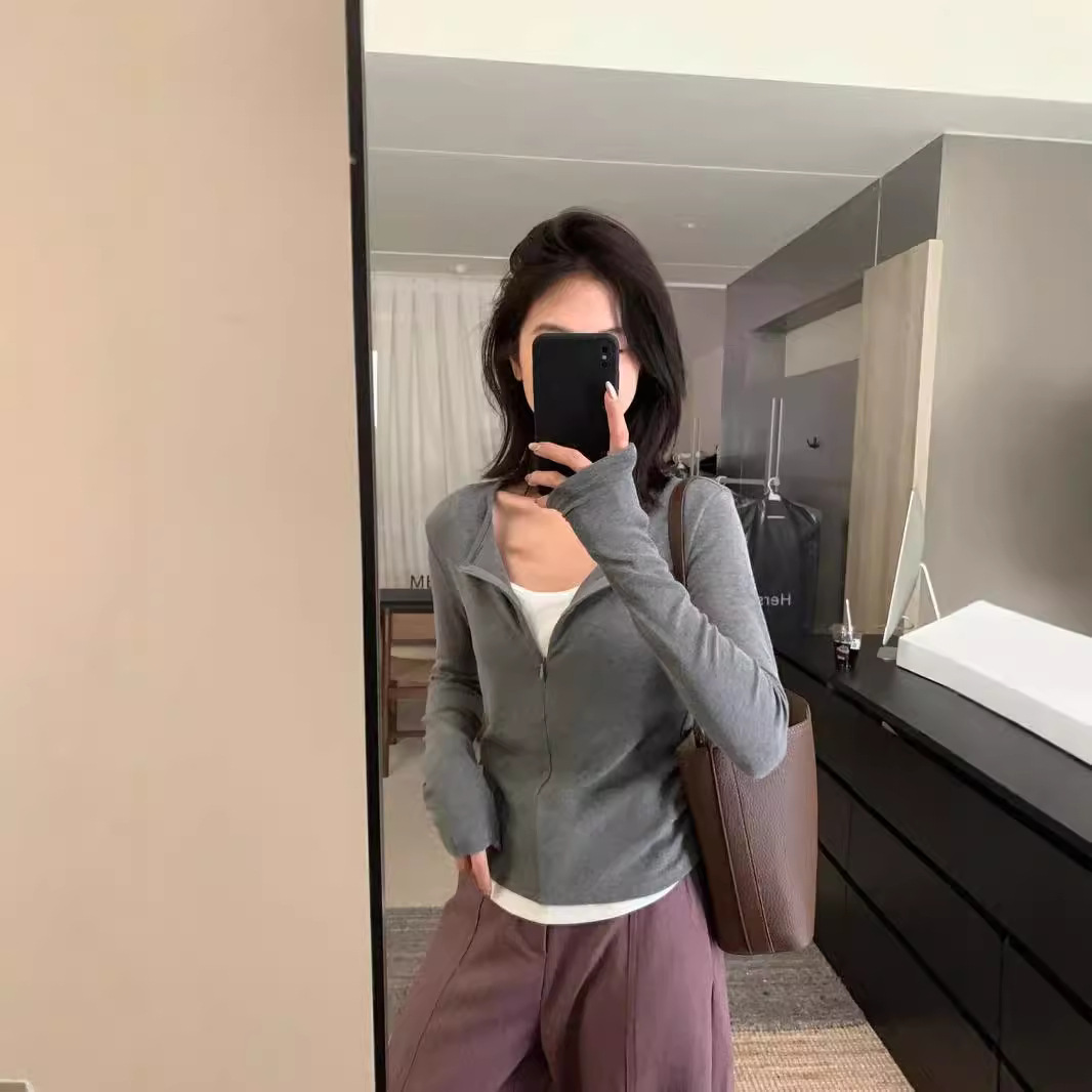 恒滨泰高品质加厚显瘦百搭撞色拼接假两件半拉链打底衫长袖女