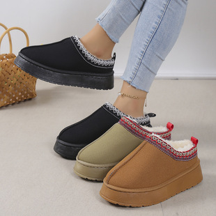 2024 winter new thickened one-piece baotou muffin thick-soled warm cotton-padded shoes women's European and American large size snow boots