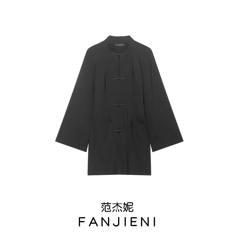 ZR Foreign Trade Wholesale European and American Style Women's Clothing Chinese Style Knot Buckle Long Sleeve Short Dress 0387162 800