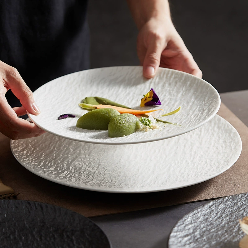 White stone -grained hotel ceramic shallow plate restaurant ritual meal, with steak, net red dessert flat flat plate