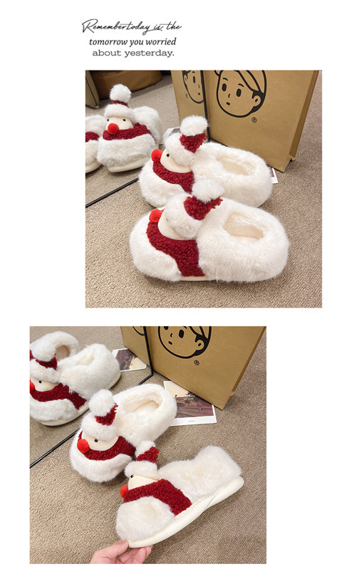 Süße Schneemann Weihnachten Baumwolle Hausschuhe Frauen Winter Indoor Hause Dicke Unterseite Cartoon Plüsch Ferse Warme Baumwolle Schuhe_voghion.com