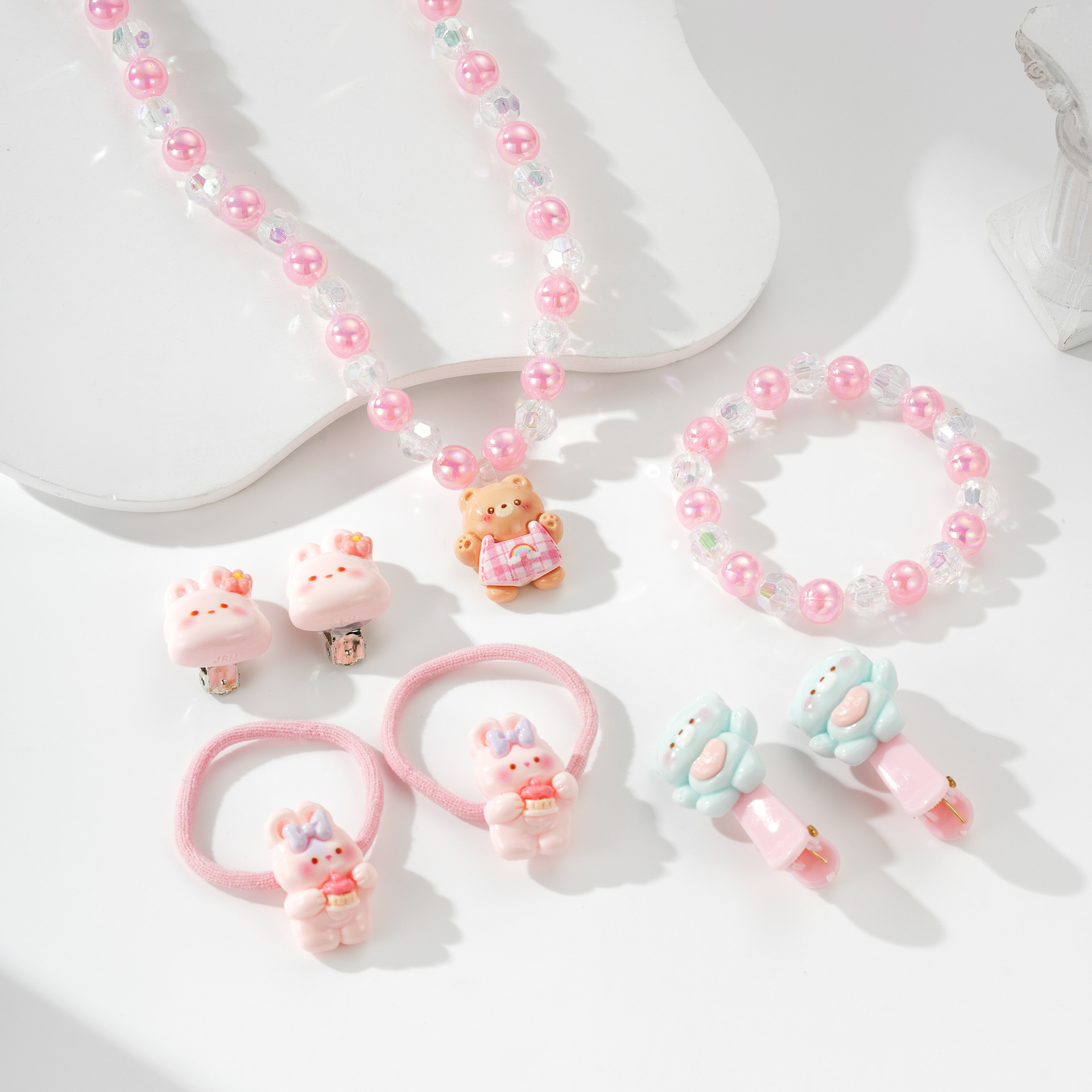 Niños juegos de joyería para el cabello princesa niñas lindas pulseras joyería brocas para el cabello collar banda de goma joyería image 3