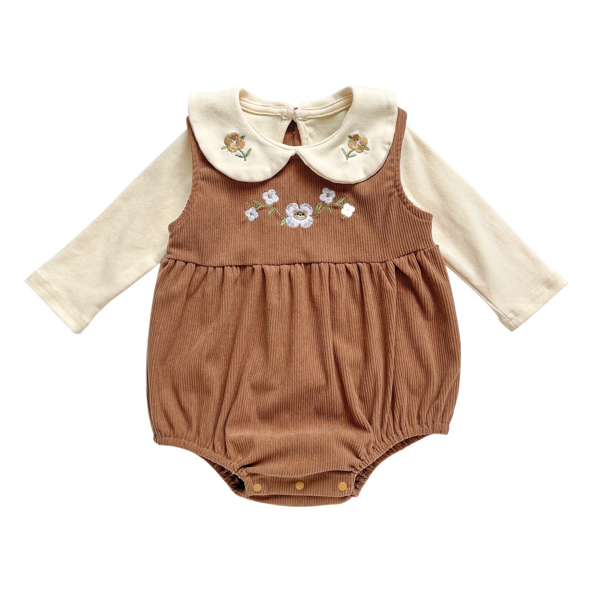 Versión Coreana de mono de bebé primavera y otoño bebé Correa pantalones traje de manga traje de dos piezas bordado pedo escalada traje