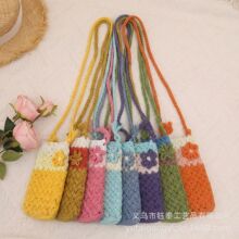 彩色毛线针织手机包手工编织包毛线针织包钩织单肩包女斜挎小包包