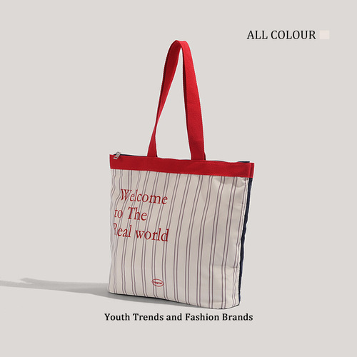 2024 New Large Capacity Striped Contrast Color Tote Bag Women's Commuting Versatile Casual Shoulder Bag Wholesale Cross-Border