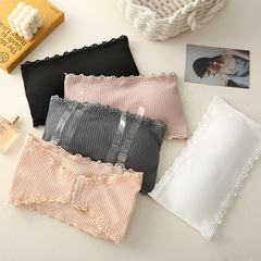 Pure cotton strapless one-line ribbed tube top girl's anti-exposure bottoming vest student underwear