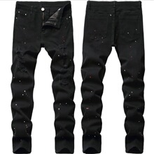 牛仔裤男 2023新款男士牛仔裤潮甩漆小脚男裤弹力修身男裤外贸