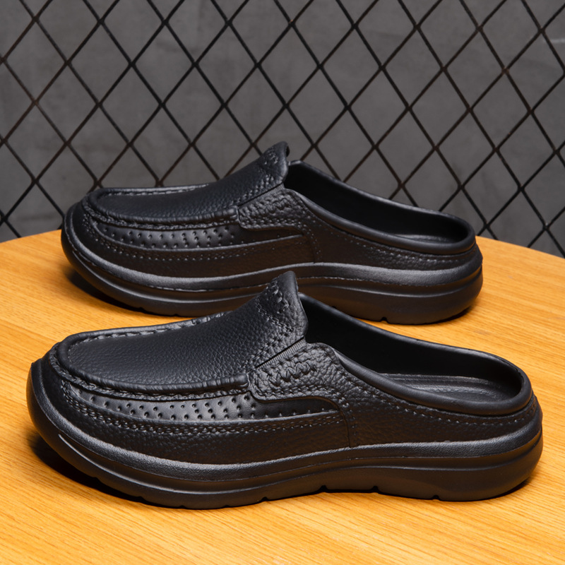 Cross Border Large Size Men S Half Support Casual Sandals And Slippers Simple Baotou Men S Drag Imitation Leather Surface EVA Integrated Sandals_voghion.com