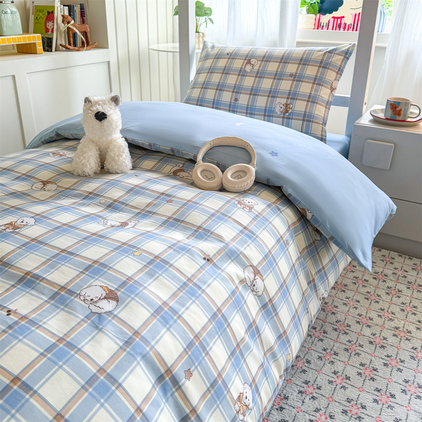 Sábanas de dormitorio de estudiantes de algodón de tres piezas, colchón de algodón, ropa de cama, cuatro estaciones, temporada escolar general