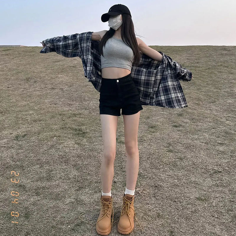 Stretch Slim Fit Black High Waist All-Match Denim Shorts Women's Sexy Outer Wearing Bottoming Bag Hip Straight Tight Hot Pants