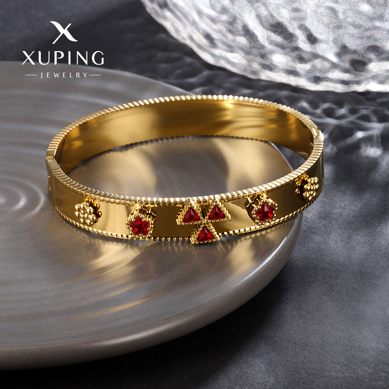 Xuping joyas molino de viento de tres hojas colorido brazalete de piedra preciosa ancha chapado en oro 24 quilates temperamento joyas de moda