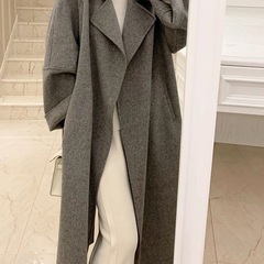 欧美跨境亚马逊红色呢子大衣女冬季新款宽松感气质中长款毛呢外套
