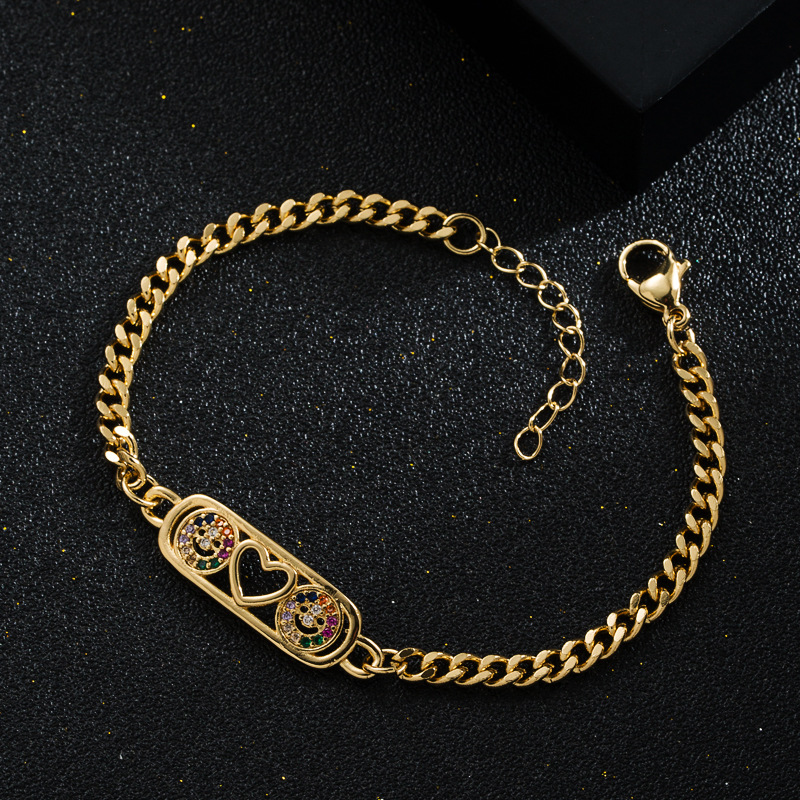 Fashion New Copper-plated Real Gold Micro-encrusted Zircon Heart Smiley Bracelet display picture 3