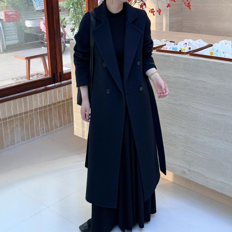 2025 New Style Suit Collar Double-Sided Wool Coat with Extended Belt Elegant High-End Loose Coat for Women