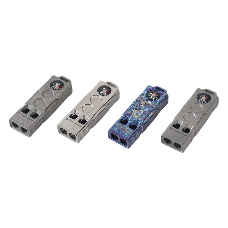 Compass Survival Whistle Two-In-One Double-Tube Outdoor Field Adventure Treble High Decibel Explosion Titanium Alloy Whistle