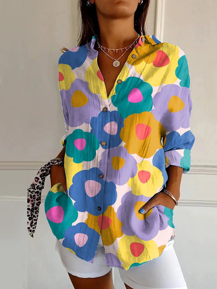 Damen Bluse Mit Blumenmuster Und Dreiviertelarm Sommerhemd_voghion.com