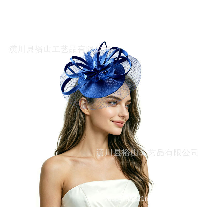 Cross-border European and American vintage mesh feather hat, women's equestrian festival headpiece, bridal banquet party hairband, flower headpiece