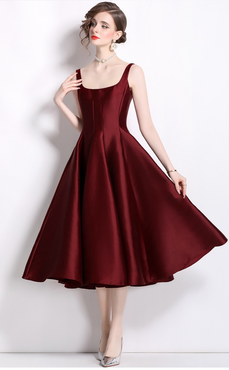Đầm maxi nữ dây mảnh thắt eo phong cách Pháp thanh lịch — Champagne màu, màu thiên thanh, màu đen, màu hồng chi tiết 10