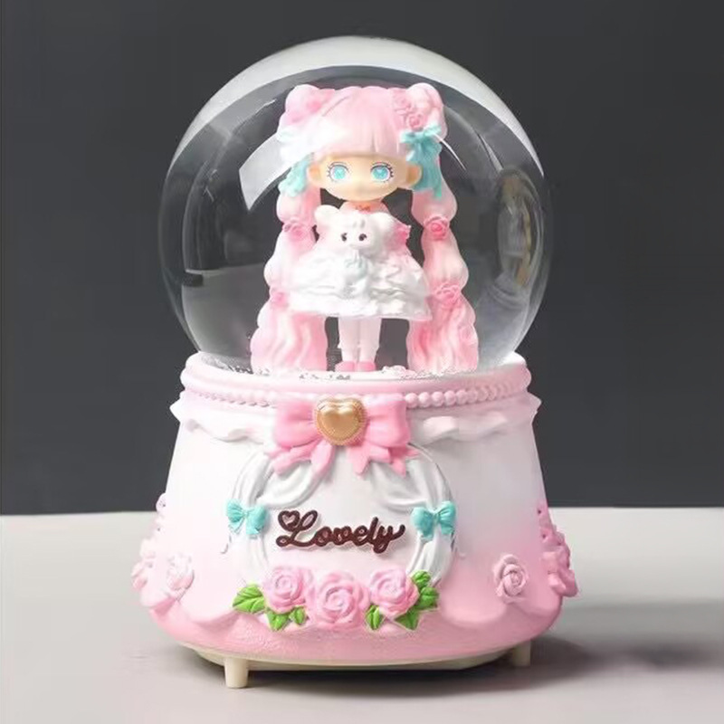 Pequeño libro rojo explosión dulce oso amarillo bola de cristal adornos luminosos giratorios caja de sonido regalos de vacaciones para niños