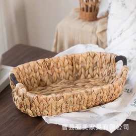 新款水葫芦草编织收纳篮家居客厅水果零食筐烘焙面包馒头篮杂物筐