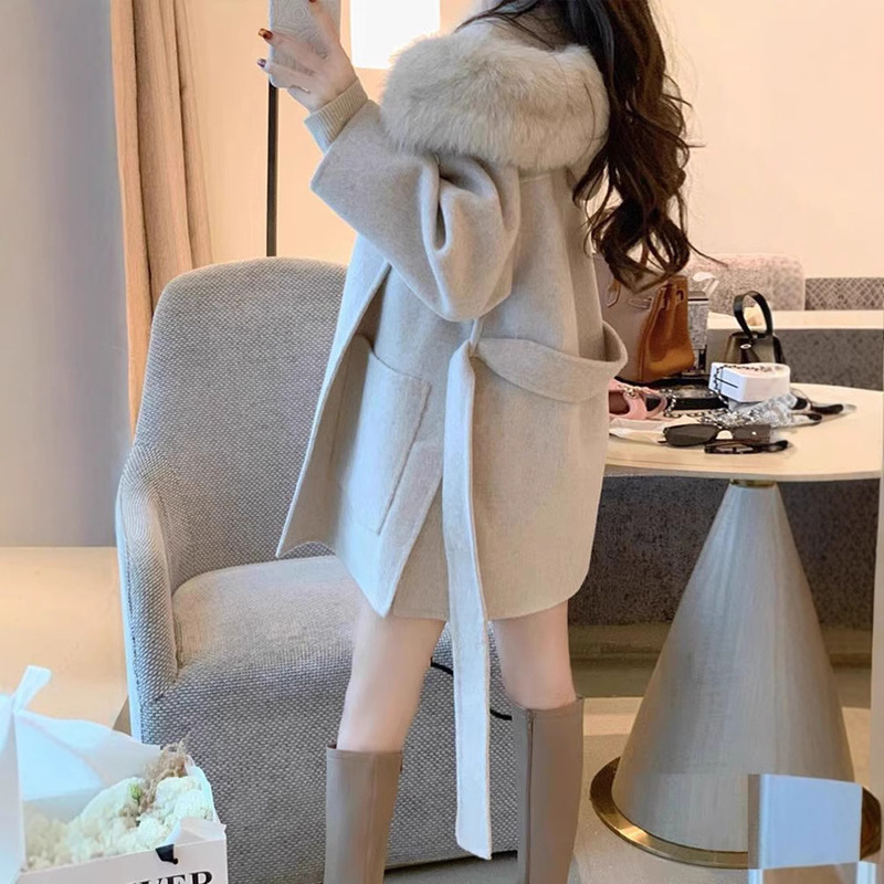 Woolen Coat Women's Spring 2024 New Arrival Korean Style Loose Hepburn Style Double-Sided Woolen Coat for Petite