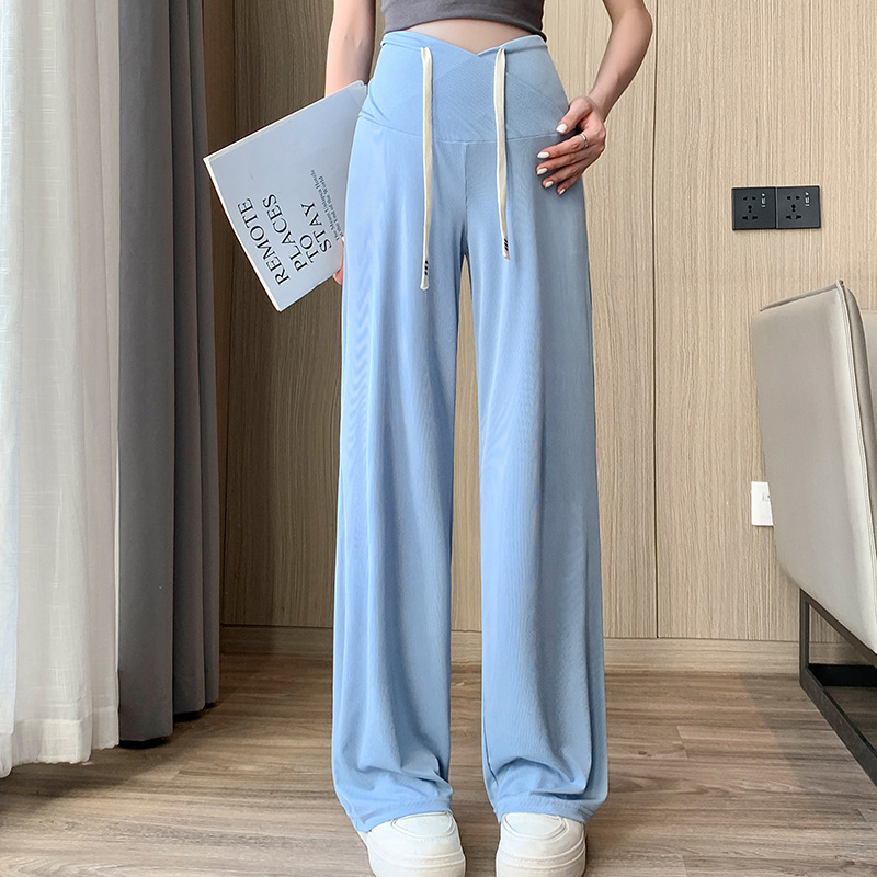 Pregnant Women's Pants Summer Thin Small Ice Silk Wide Leg Pants Drape Summer Cropped Pants Pregnant Women's Summer Dress Pregnant Women