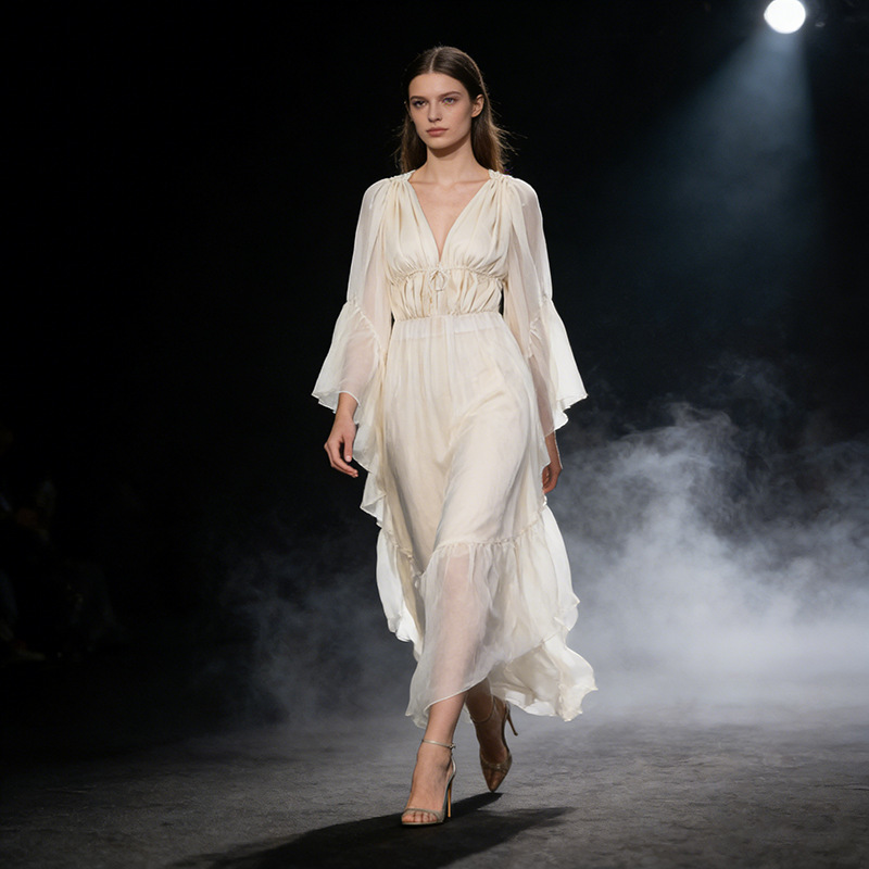 Muse Luna French-Style Elegant Ruffled Patchwork Long Dress 2026 Summer New Women's Solid Color Backless Dress Muse Luna French-Style Elegant Ruffled Patchwork Long Dress 2026 Summer New Women's Solid Color Backless Dress