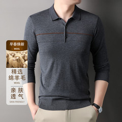6羊毛男士针织衫长袖POLO衫时尚翻领中年男装针织打底衫长袖T恤男