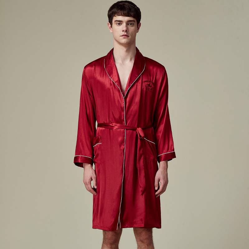 Yaoting Amazon puede usar camisones de seda de hielo de seda pijamas para hombres de manga larga albornoz servicio a domicilio al por mayor WP032