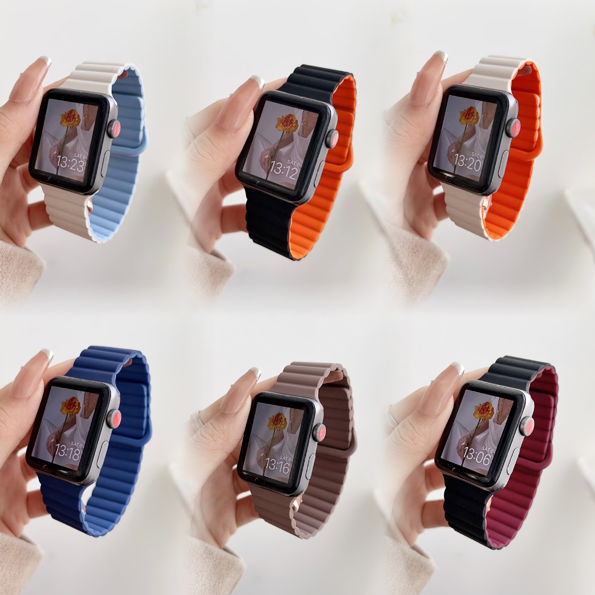 Suitable for applewatchs9 magnetic loop silicone strap Apple Watch s8s7s6 two-color solid color strap