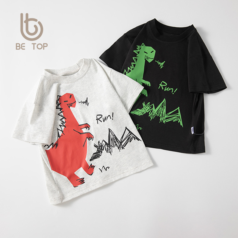 Betop ropa para niños coreanos fuente transfronteriza dinosaurio camiseta de manga corta para niños verano ropa para bebés venta al por mayor de una pieza