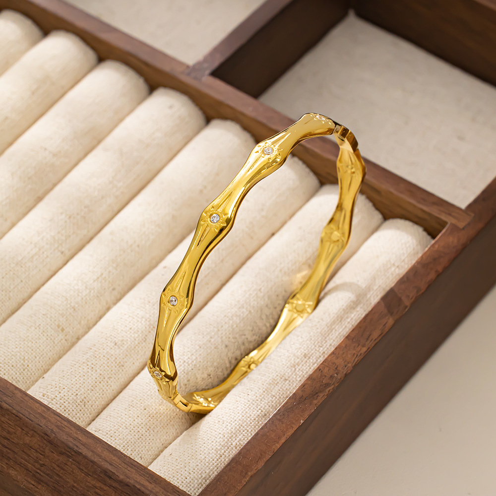 Titanium Steel Bamboo Style Bangle Micro Inlaid Simple Luxury Bracelet_voghion.com