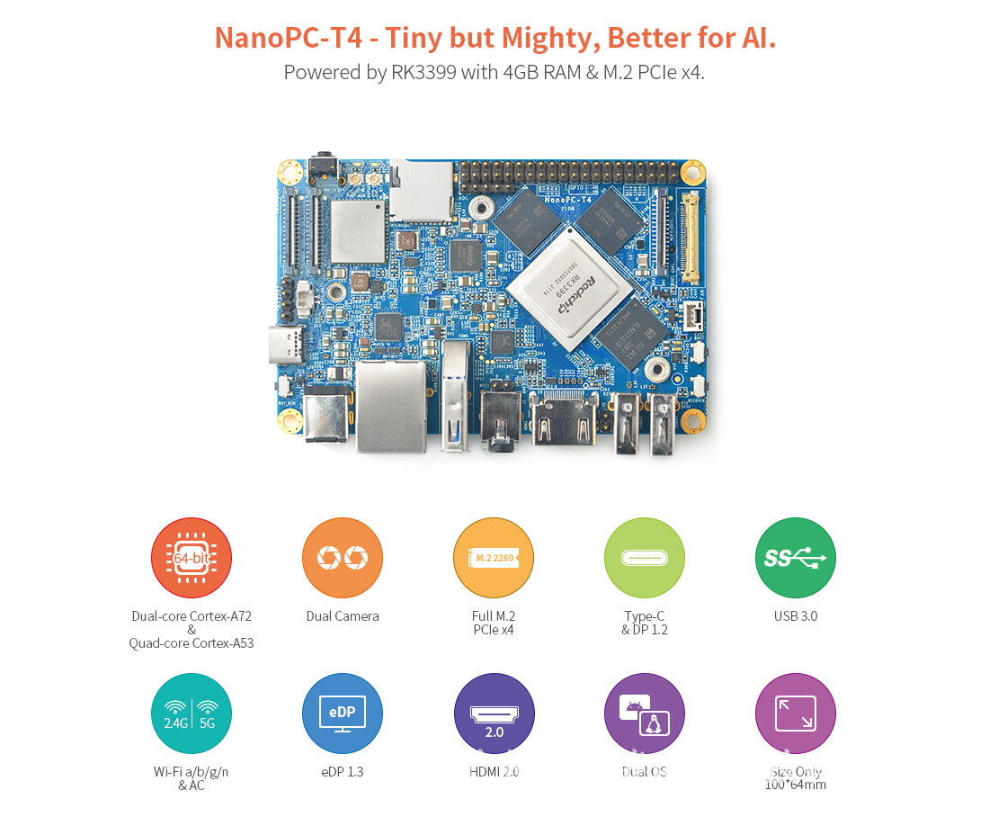 [NanoPC-T4开发板]RK3399双频WiFi双摄像头 4G内存 4K播放安卓10